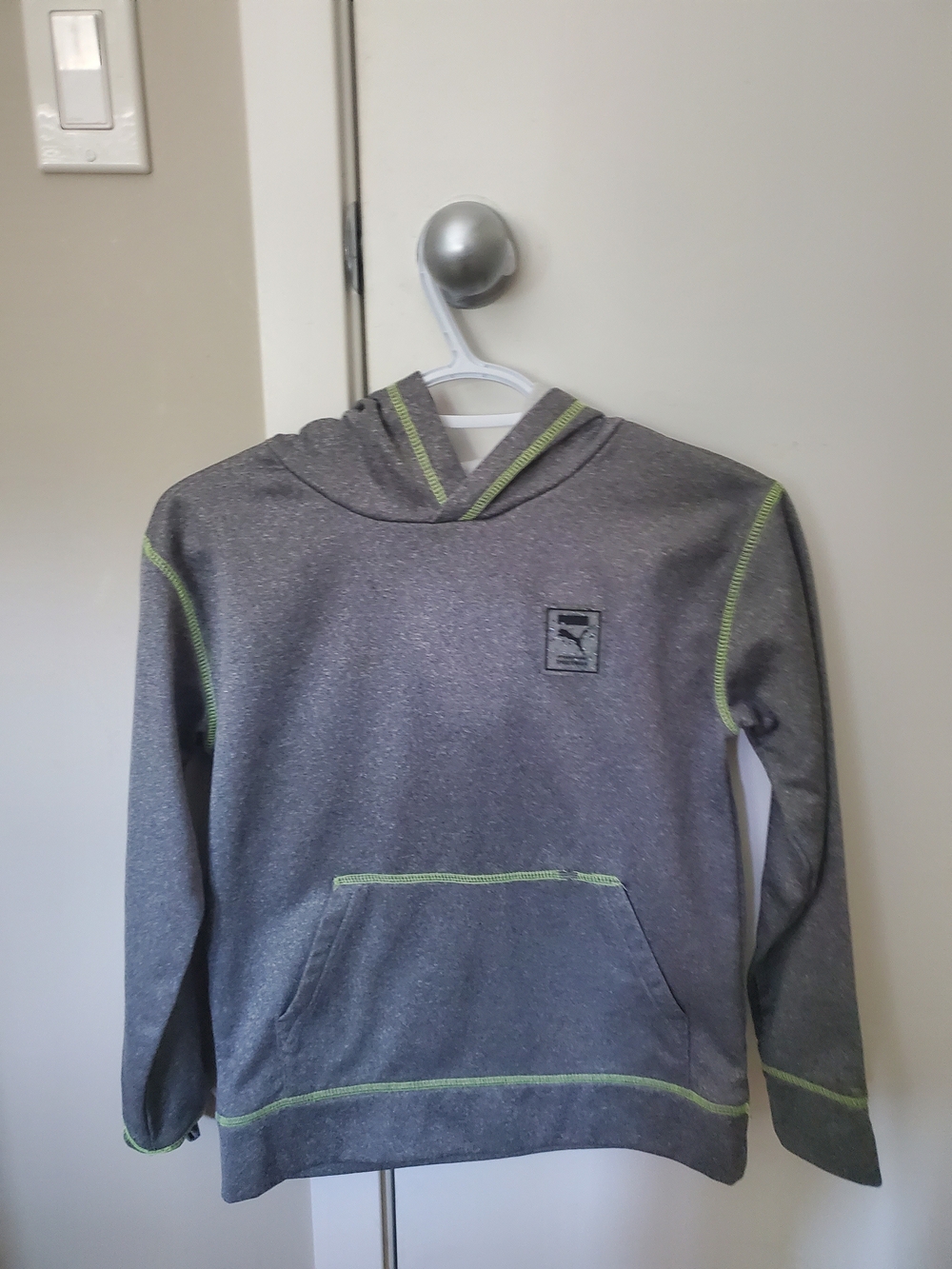 Puma Gray Hoodie with Lime Contrast Stitching Size 10-12